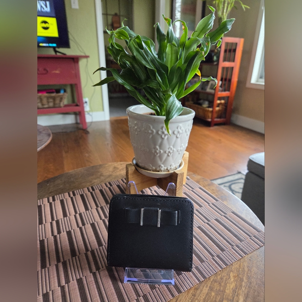 Coach Small Black Wallet with Silver Bow Detail
